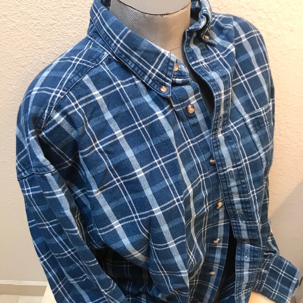 Mens Heavyweight Sun River Button Down Shirt Large. Plaid Pattern, blues.... EUC - Picture 1 of 9